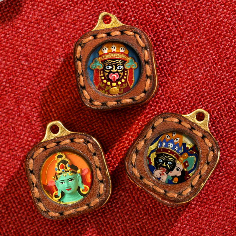 Leather Small Box Rubbing Painting Thangka Pendant