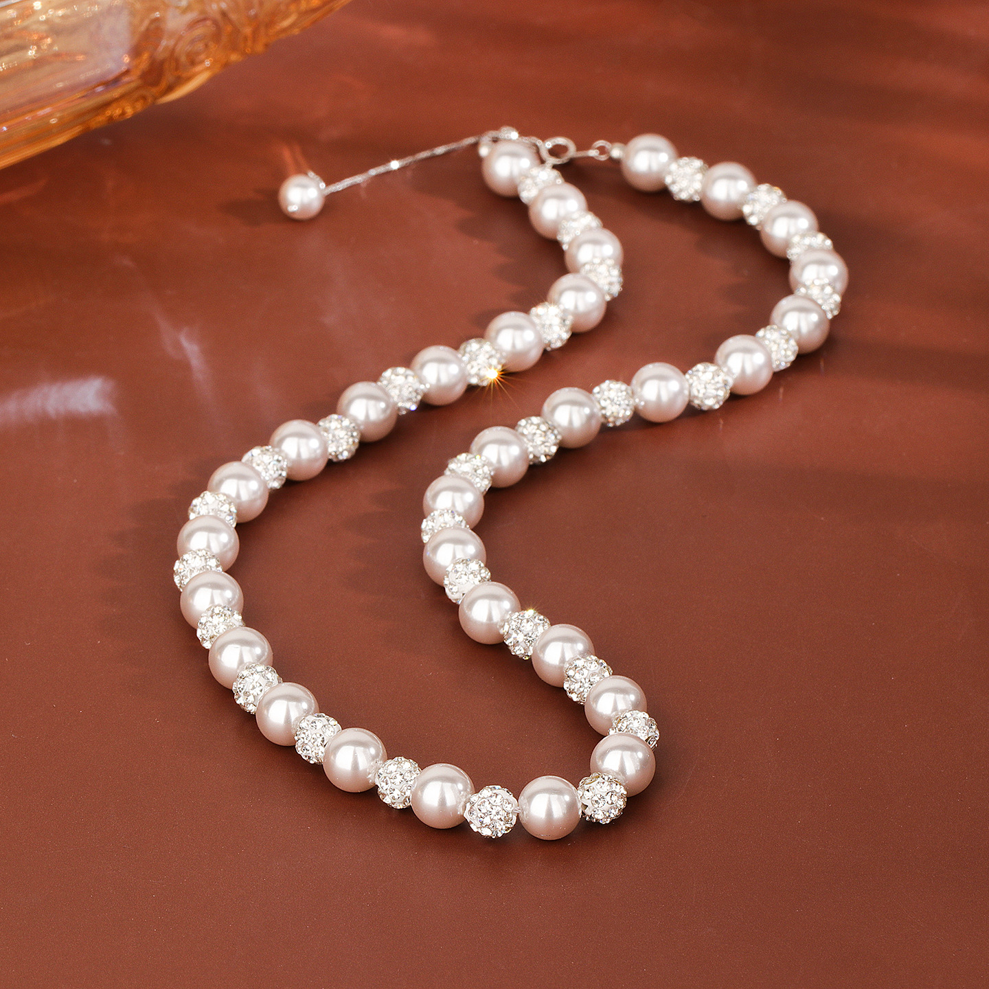 s925 Sterling Silver Manta Rose Color Pearl Necklace