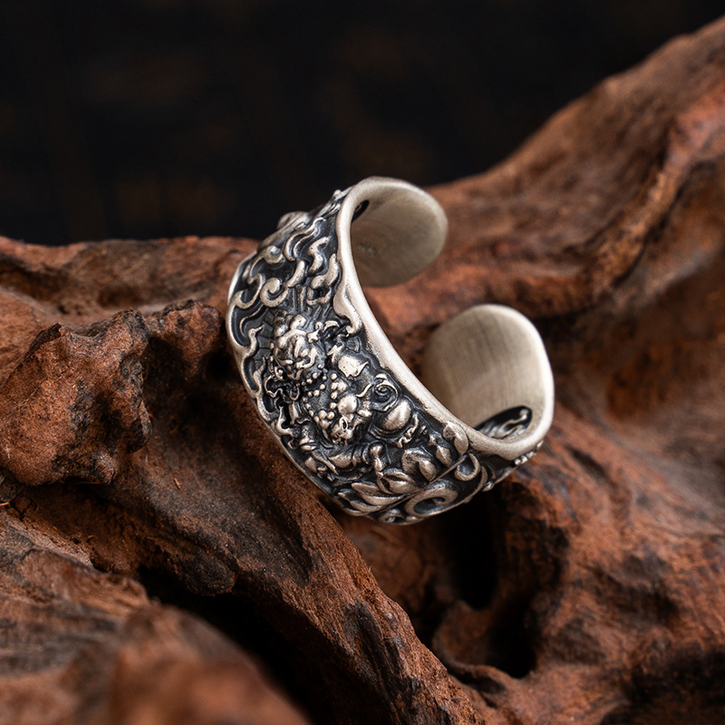 Tibetan Style Pure Silver Yellow God of Wealth Ring