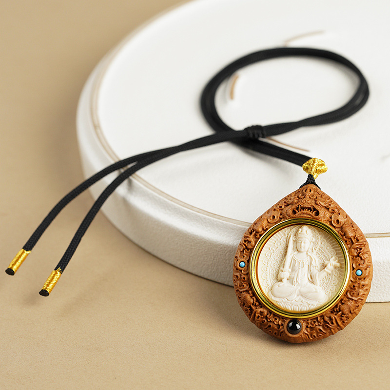 Mammoth Ivory Zodiac Guardian Buddha Ebony Pendant