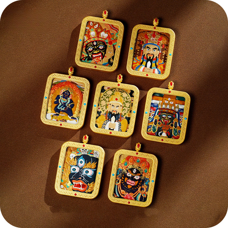 Tibetan Style Hand Painted Leather Carving Thangka Pendant