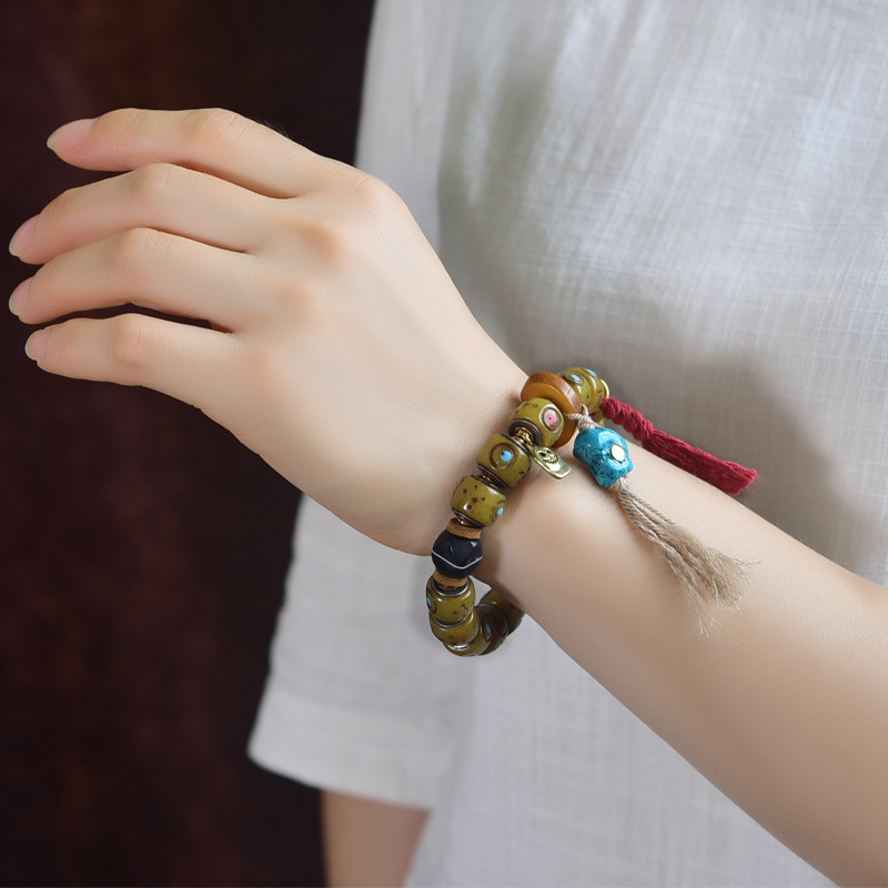 Tibetan Yak Bone Carved Barrel Bead Bracelet