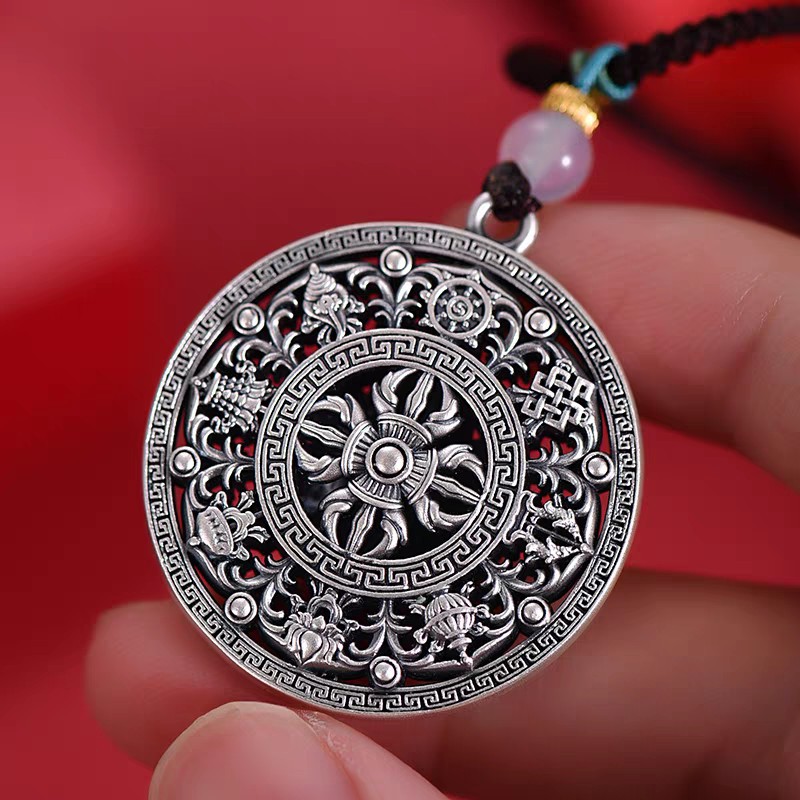 New Style Vajra Eight-Treasure Compass Pendant - Retro Neo-Chinese Tibetan God of Wealth Necklace Pendant