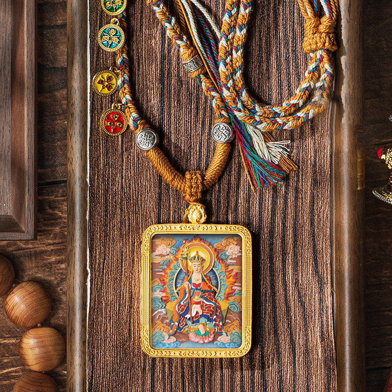 Hand-painted Pendant Six-Word Mantra Thangka