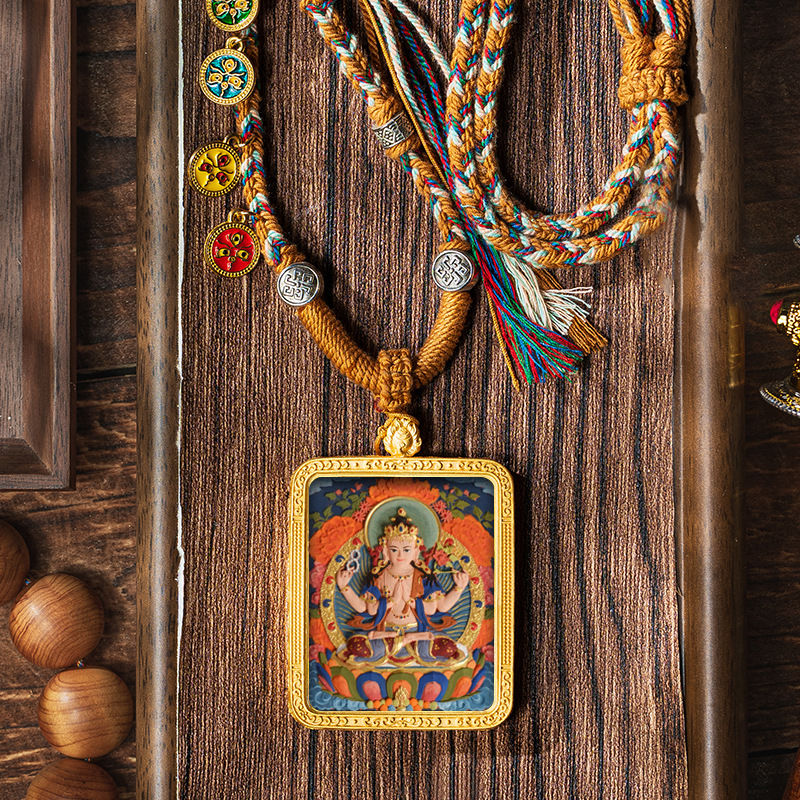 Hand-painted Pendant Six-Word Mantra Thangka