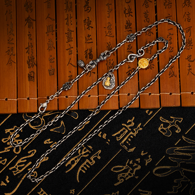 Tibetan Style Pure Silver White Zakiram Vajra Necklace