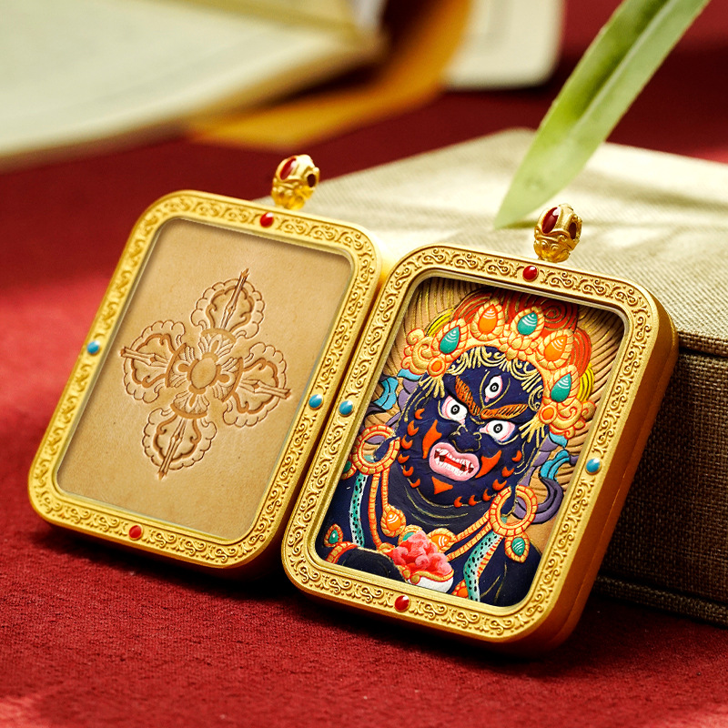 Tibetan Style Hand Painted Leather Carving Thangka Pendant
