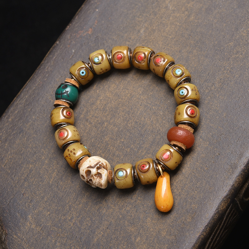 Tibetan Yak Bone Carved Barrel Bead Bracelet
