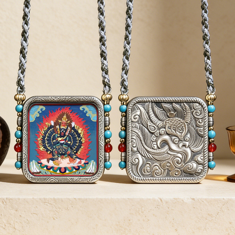 Tibetan Hand-painted Rubbing Three-dimensional Thangka Necklace
