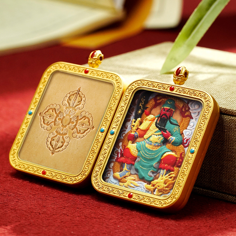 Tibetan Style Hand Painted Leather Carving Thangka Pendant