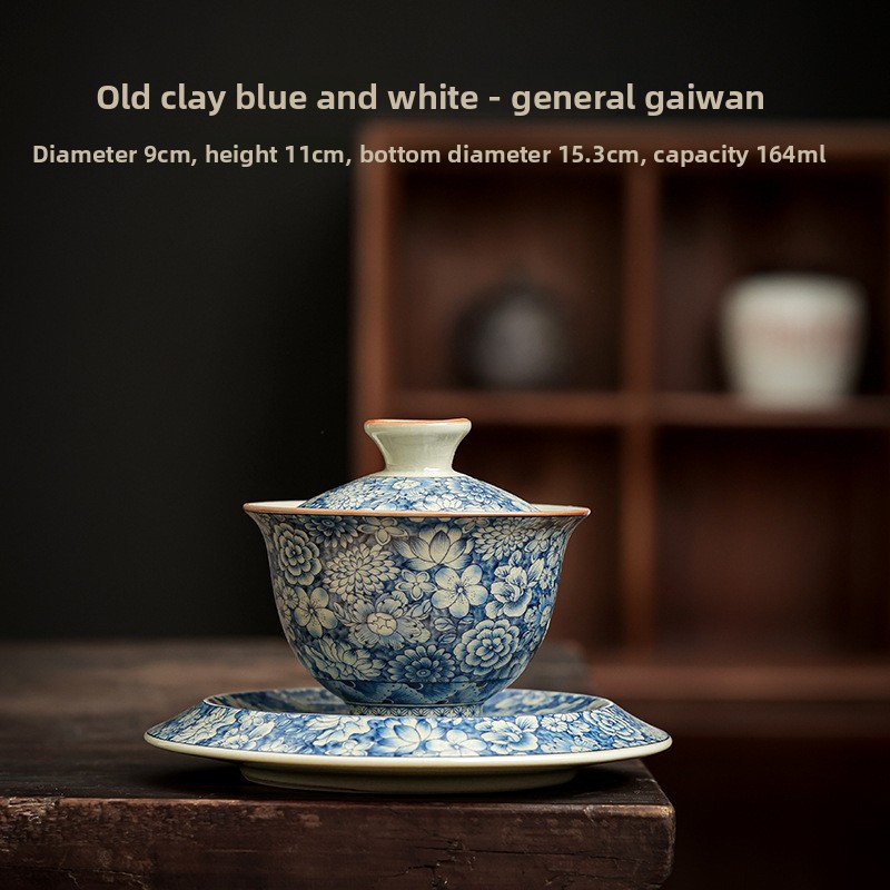 Dehua Old Pottery Clay Three-Talent Covered Bowl High-End Tea Bowl with Lid Tea Set