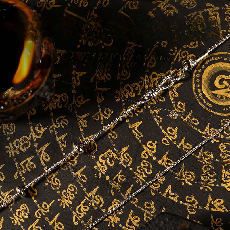 Tibetan Style Pure Silver and White Gold Dharma Horn Universal Necklace