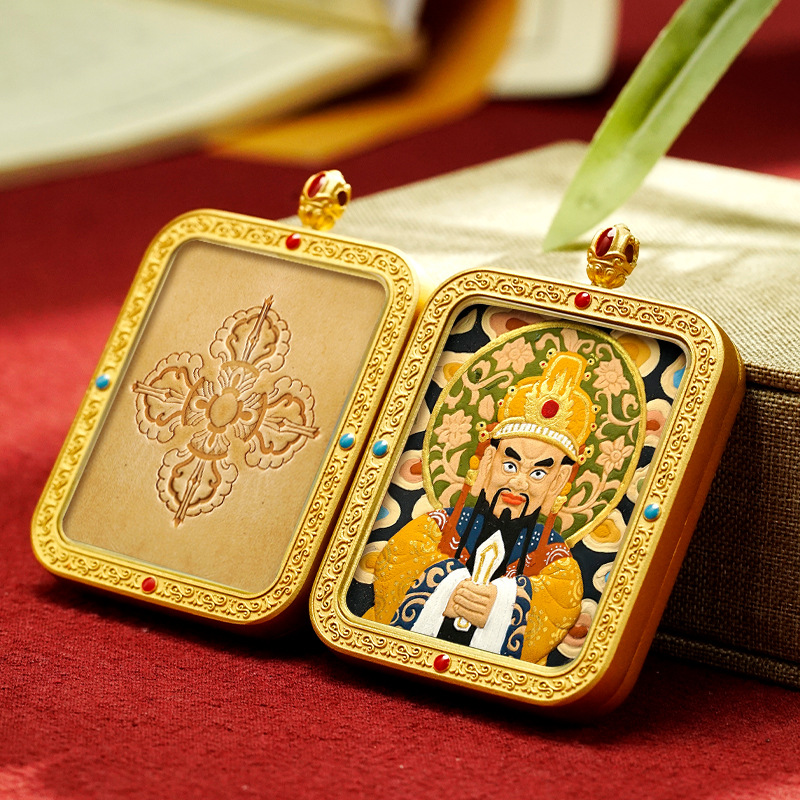 Tibetan Style Hand Painted Leather Carving Thangka Pendant