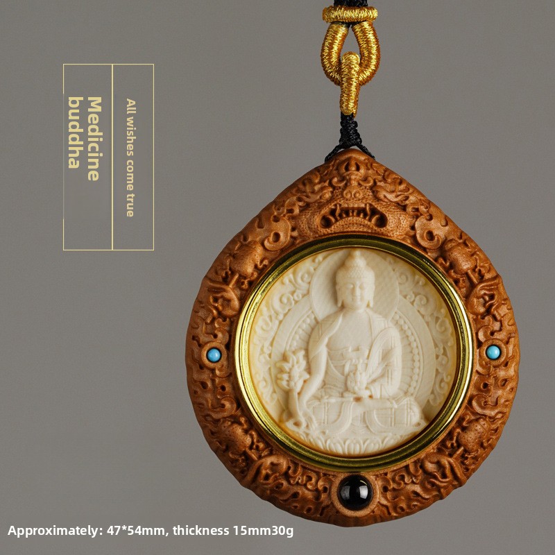 Mammoth Ivory Zodiac Guardian Buddha Ebony Pendant