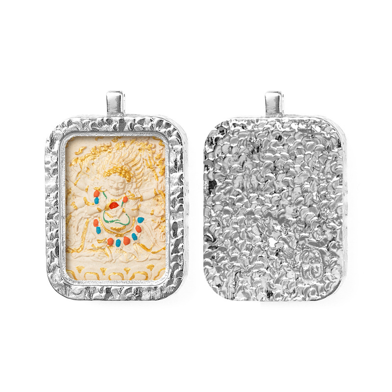 Hand-painted Rubbing Thangka White Copper Pendant
