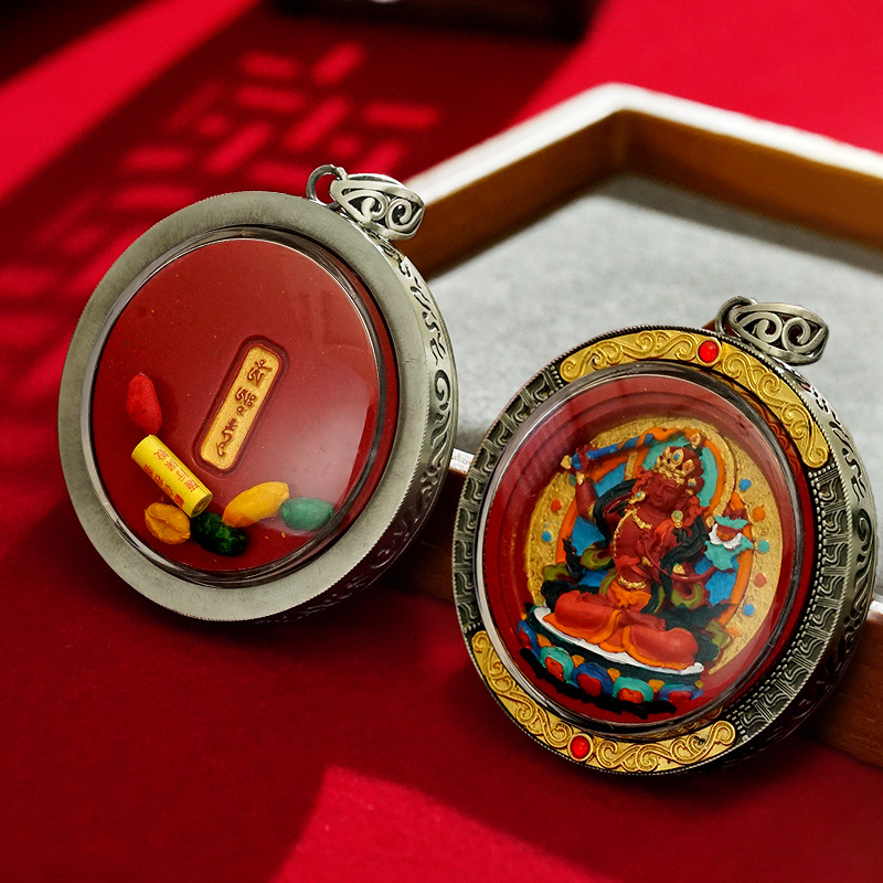 Cinnabar Thangka Hand-Painted Three-Dimensional Pendant