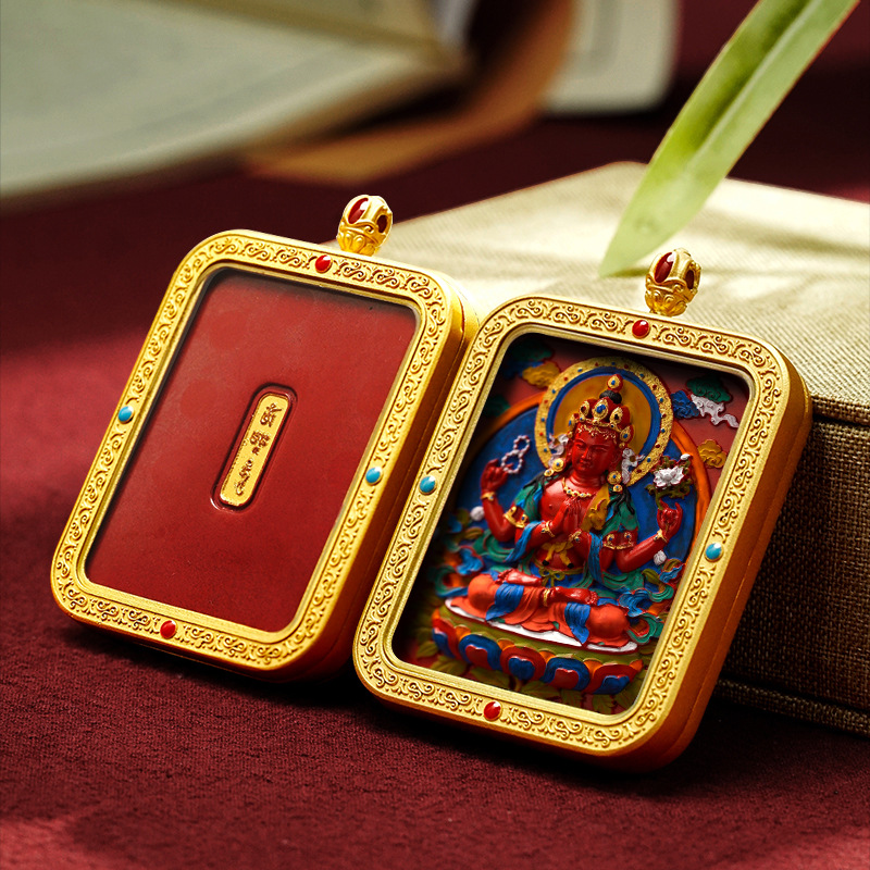 Collection of Cinnabar Tibetan Style Hand-painted Rubbing Thangka Pendant