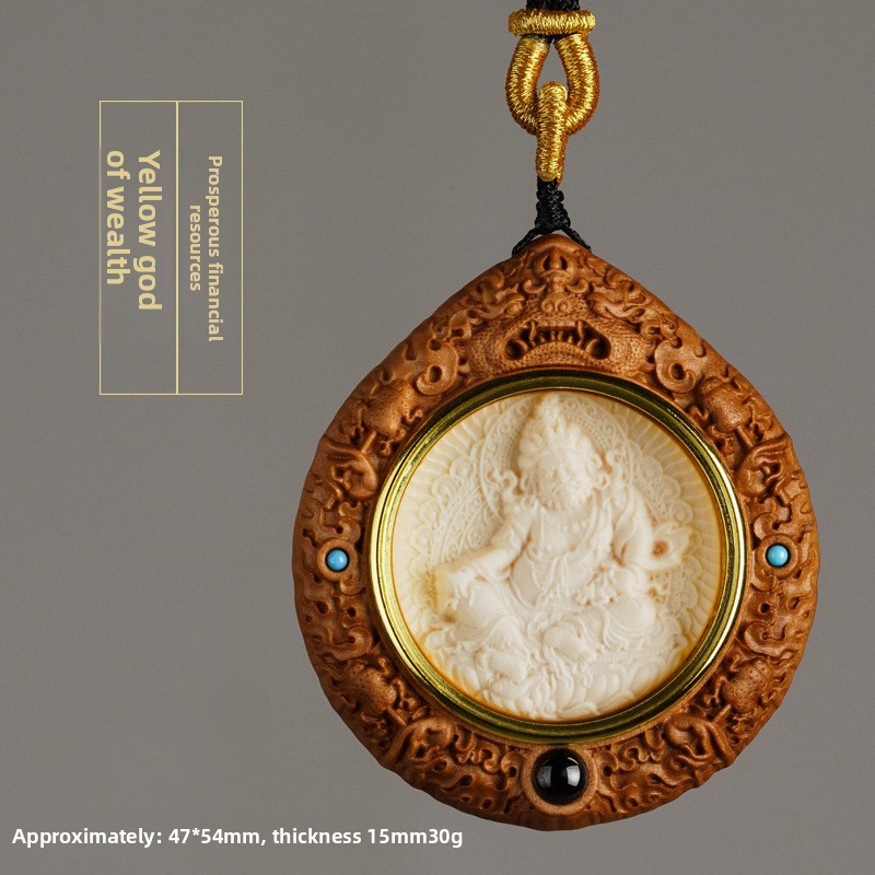 Mammoth Ivory Zodiac Guardian Buddha Ebony Pendant