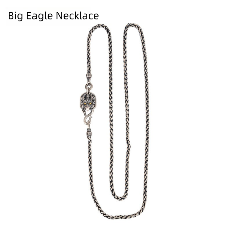 Tibetan Style Pure Silver Golden Winged Great Peacock Bird Necklace