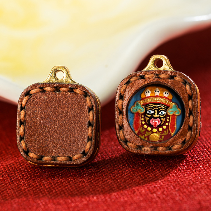 Leather Small Box Rubbing Painting Thangka Pendant