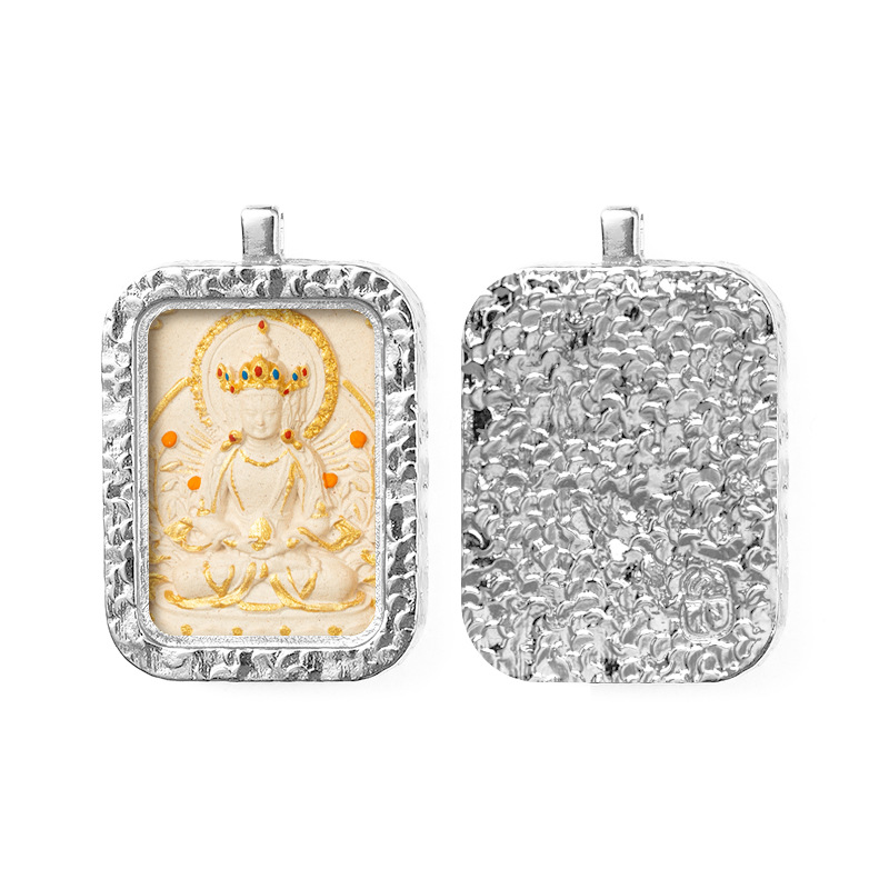 Hand-painted Rubbing Thangka White Copper Pendant