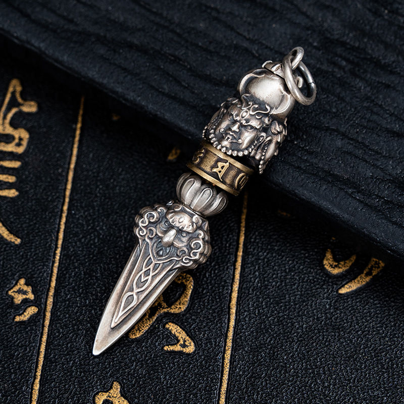 Tibetan Style Pure Silver Vajra Pendant