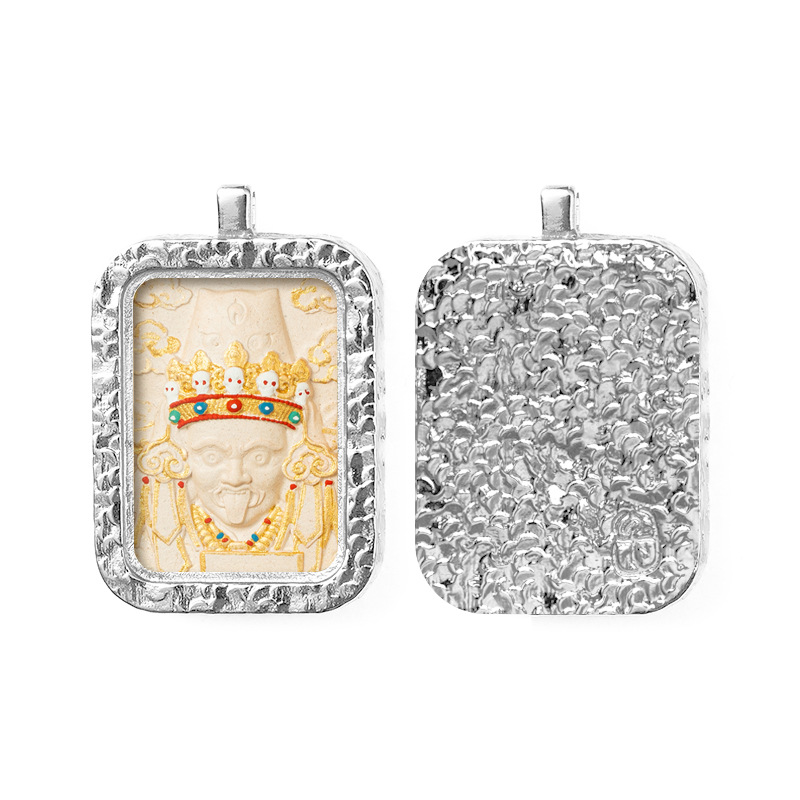 Hand-painted Rubbing Thangka White Copper Pendant