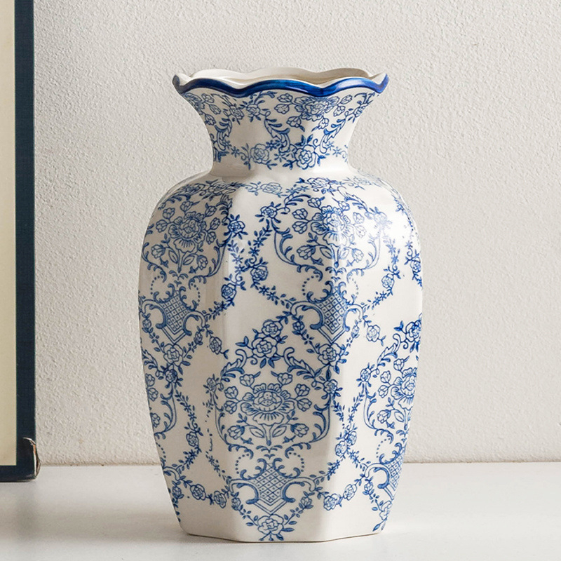 Blue and White Porcelain Vintage Ceramic Vase
