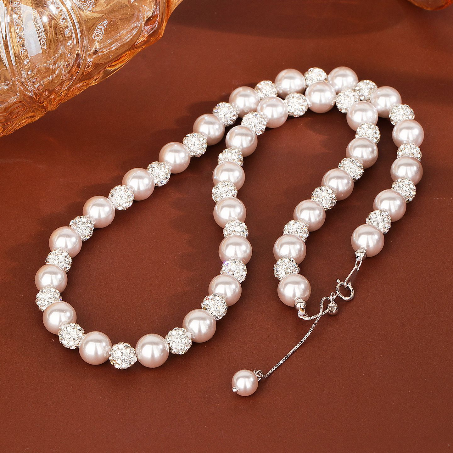 s925 Sterling Silver Manta Rose Color Pearl Necklace