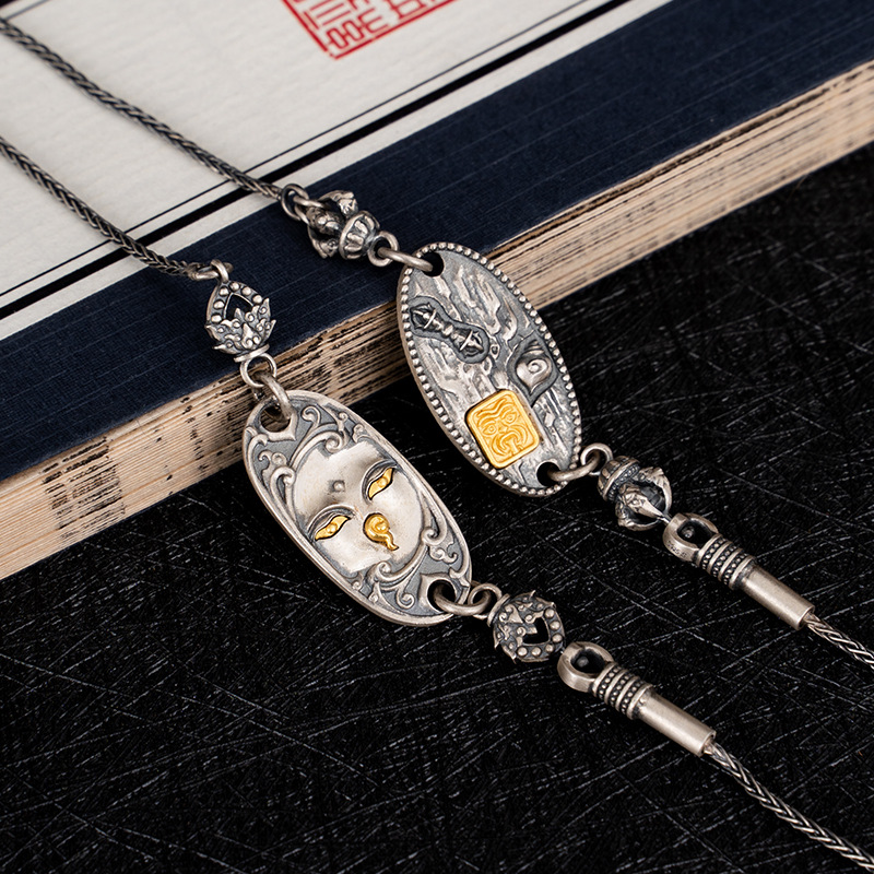 Tibetan Style Pure Silver Green Tara Fine Craft Necklace