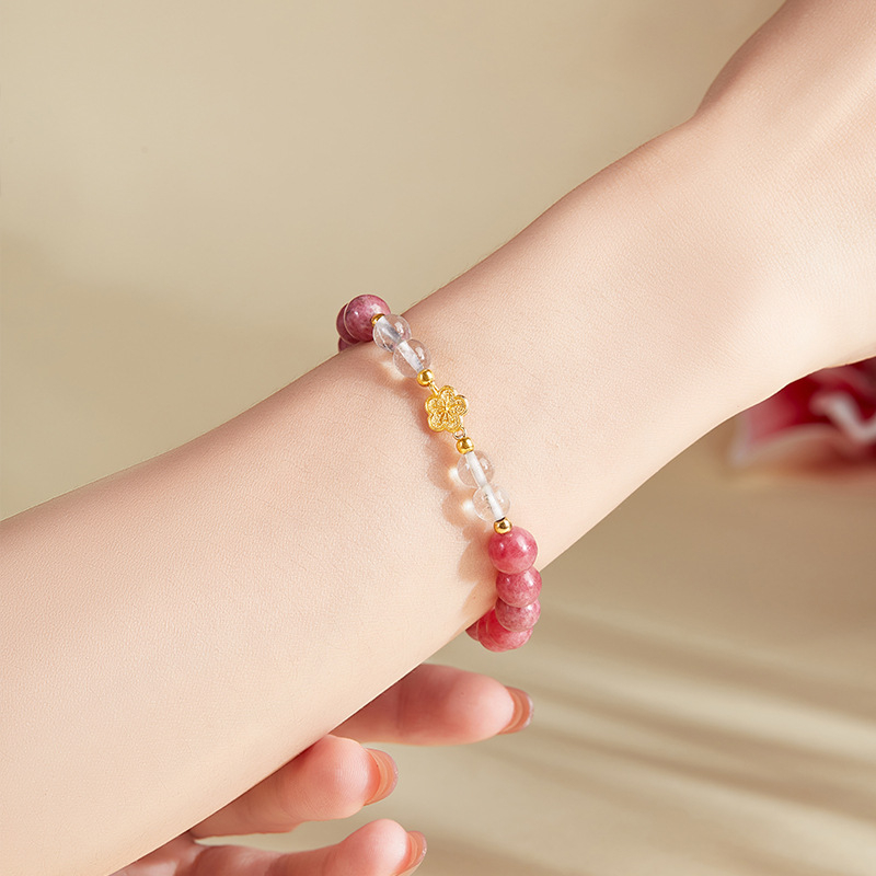 Rose Stone White Crystal Peach Blossom Bracelet