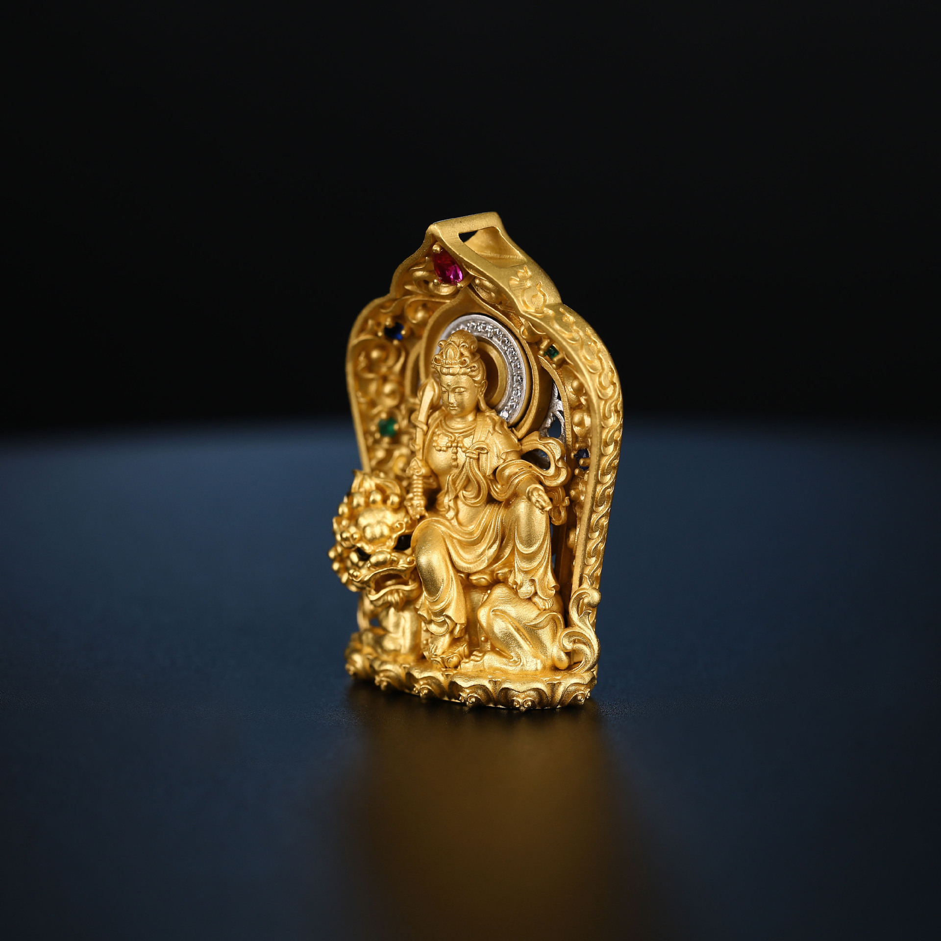 Tibetan Style Pure Silver Manjushri Bodhisattva Gold-Plated Silver Pendant