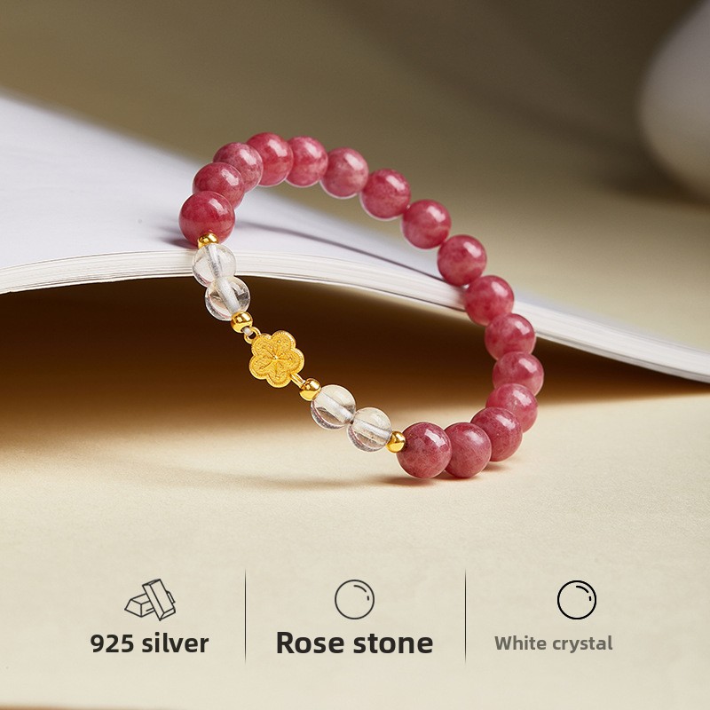Rose Stone White Crystal Peach Blossom Bracelet