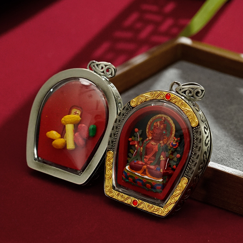 Cinnabar Hand-Painted Thangka Tibetan Pendant