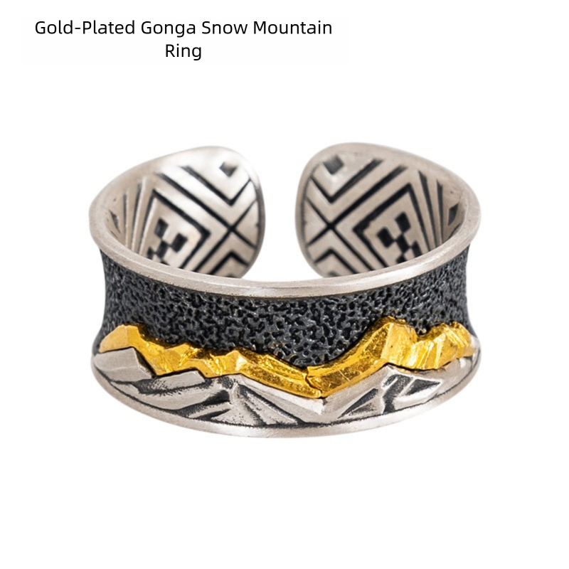 Tibetan Style Pure Silver Gold-Filled Everest Ring