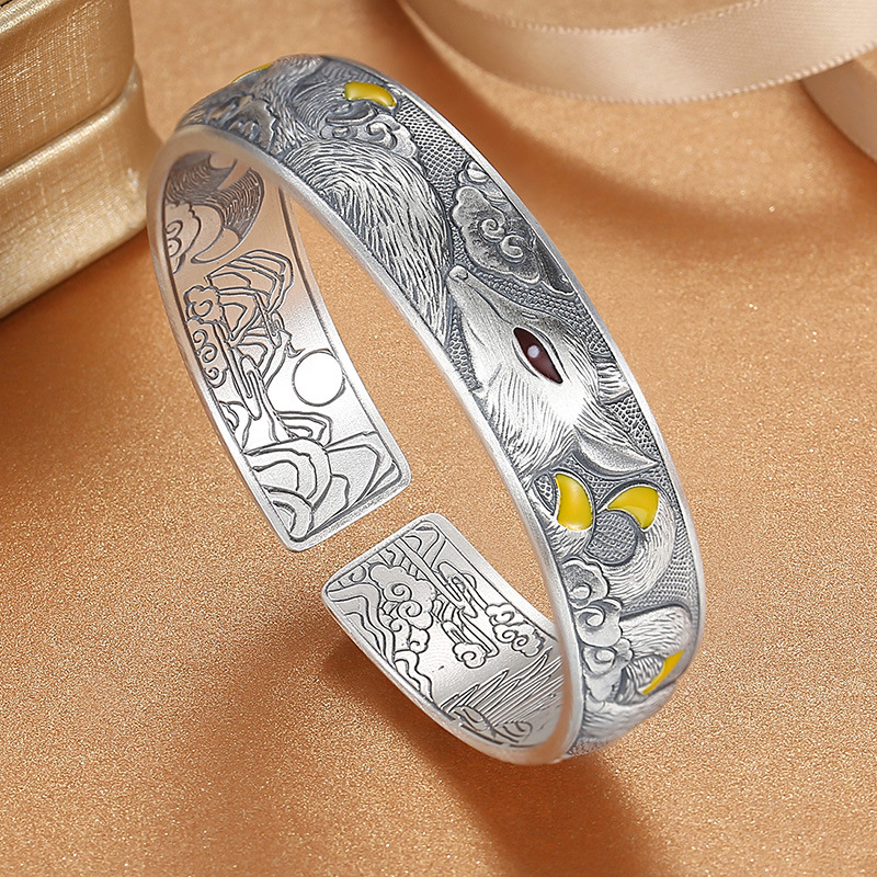 Nine-tailed Fox 9999 Pure Silver Enamel Color Silver Bracelet