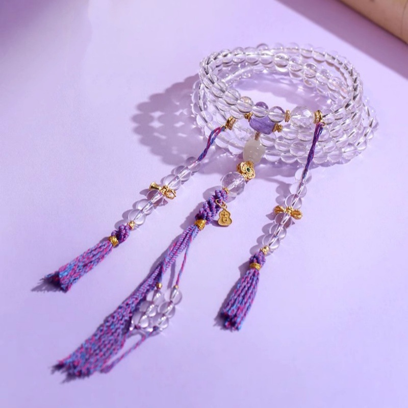 White Crystal Bracelet 108 Beads Buddhist Prayer Beads