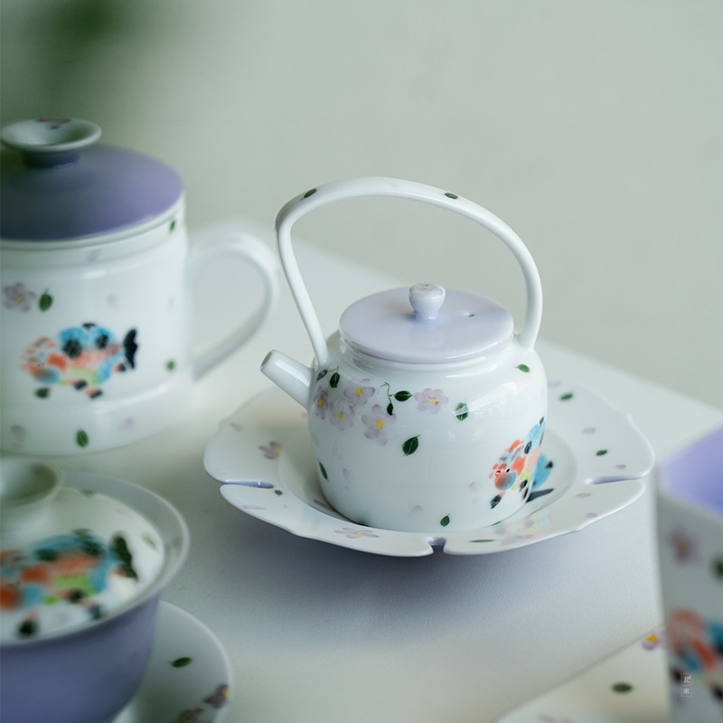 Hand-painted Colorful Goldfish Teapot Set