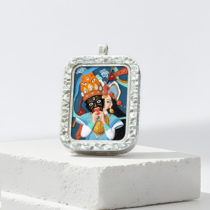 Hand-painted Rubbing Thangka White Copper Pendant