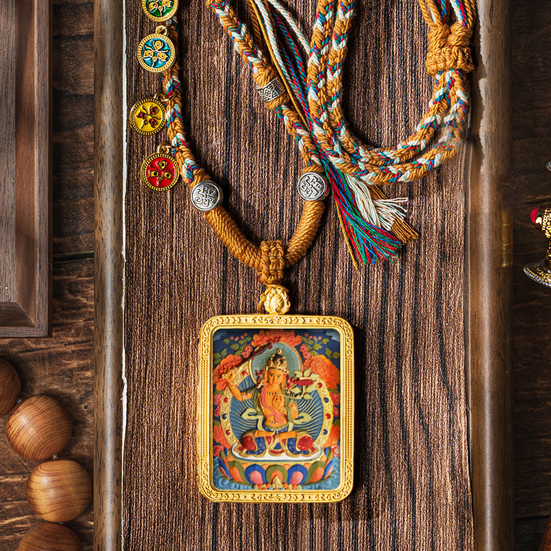 Hand-painted Pendant Six-Word Mantra Thangka