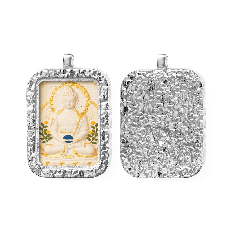 Hand-painted Rubbing Thangka White Copper Pendant