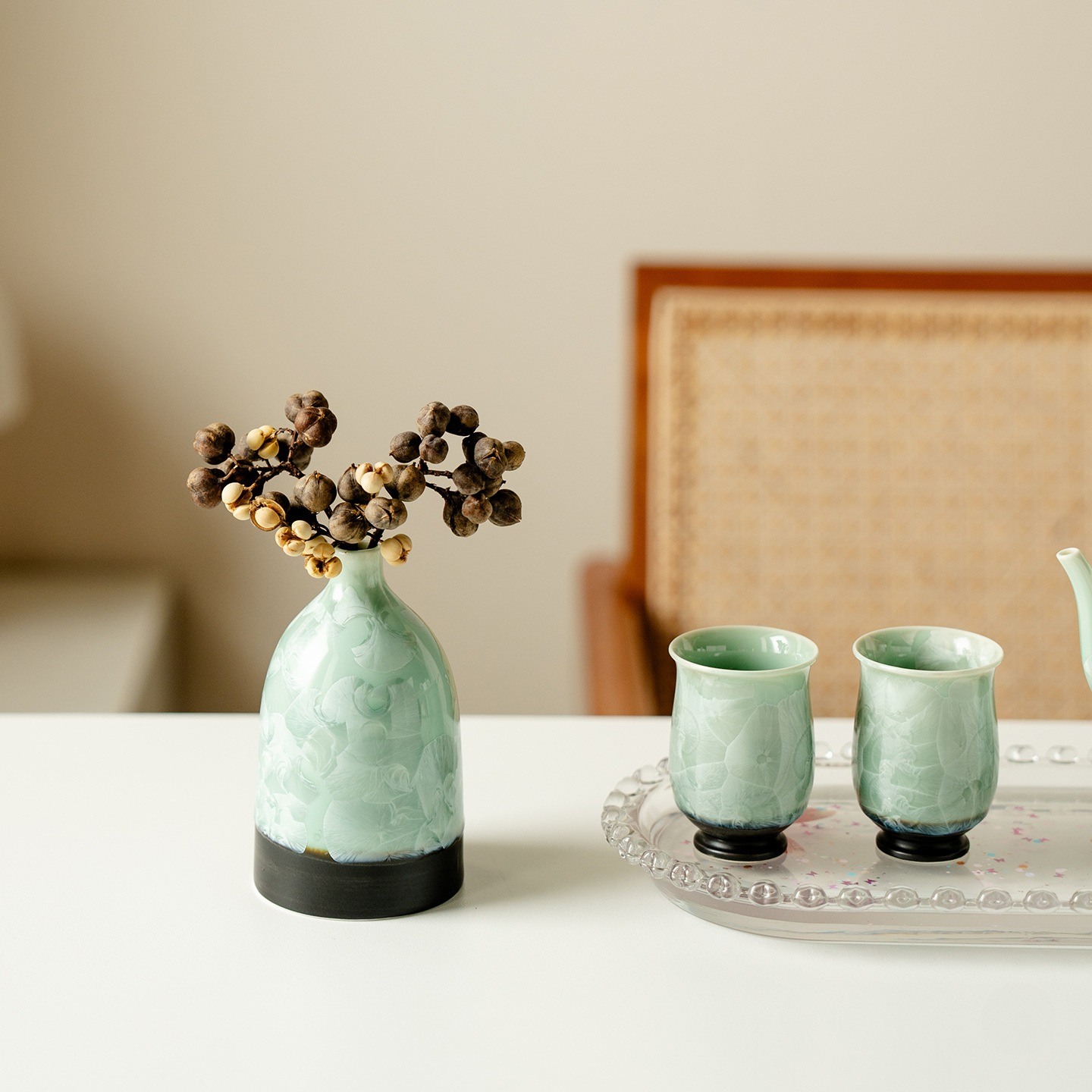 Crystal Glaze Ice Flower Green Ceramic Vase