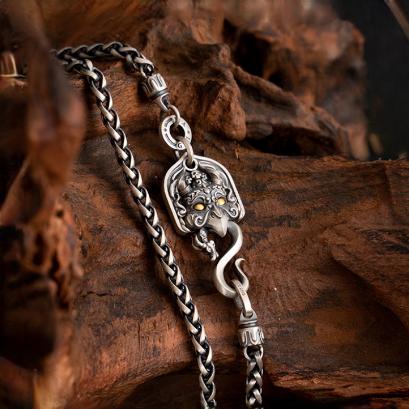 Tibetan Style Pure Silver Golden Winged Great Peacock Bird Necklace