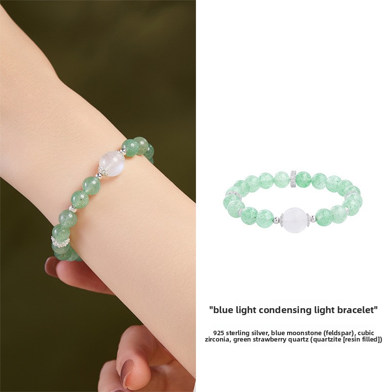 S925 Sterling Silver Green Strawberry Moonlight Fortune Bracelet