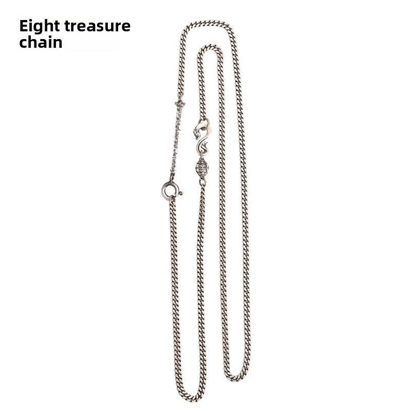 Tibetan Style Pure Silver Eight Treasures Fine Craft Necklace