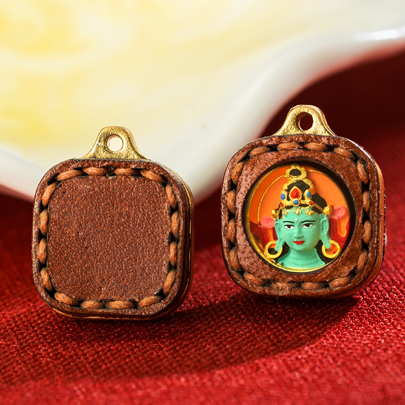 Leather Small Box Rubbing Painting Thangka Pendant