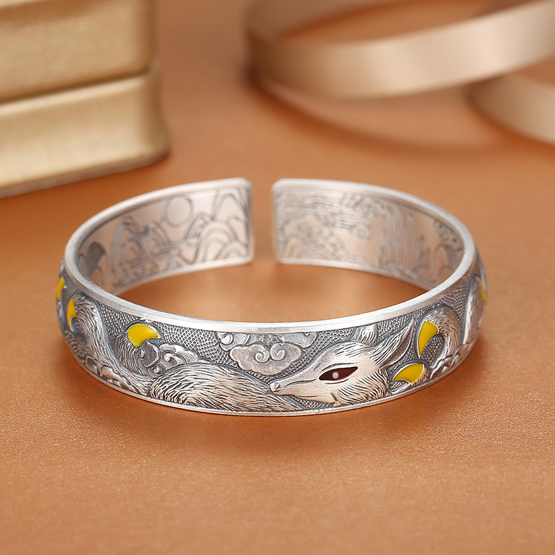 Nine-tailed Fox 9999 Pure Silver Enamel Color Silver Bracelet