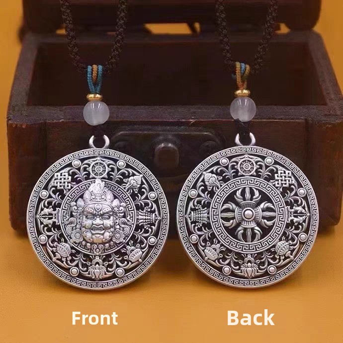 New Style Vajra Eight-Treasure Compass Pendant - Retro Neo-Chinese Tibetan God of Wealth Necklace Pendant