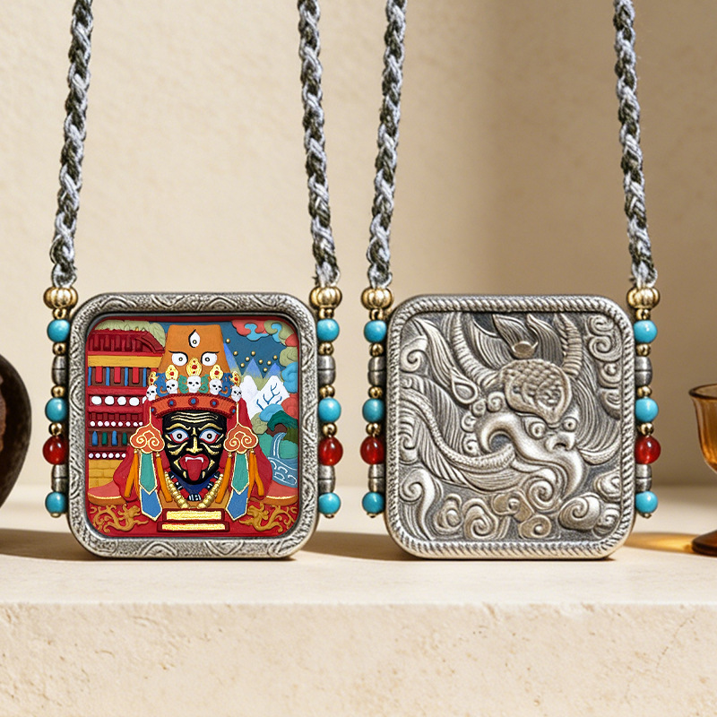 Tibetan Hand-painted Rubbing Three-dimensional Thangka Necklace
