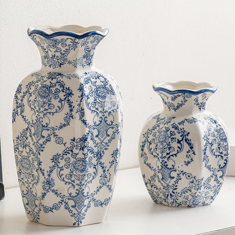 Blue and White Porcelain Vintage Ceramic Vase